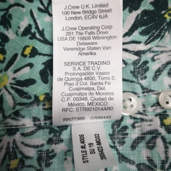 J. Crew Men's Size Medium Slim Fit Green Floral Print 100% Linen Shirt - Picture 5 of 8